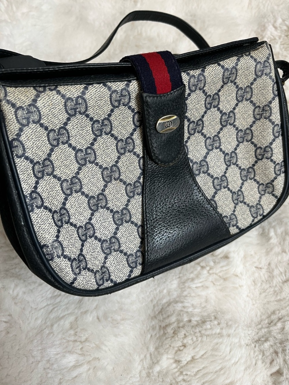 Vintage GUCCI GG Supreme Sherry Line Shoulder Bag PVC Navy Gold 72 02 024 - READ - Picture 4 of 16